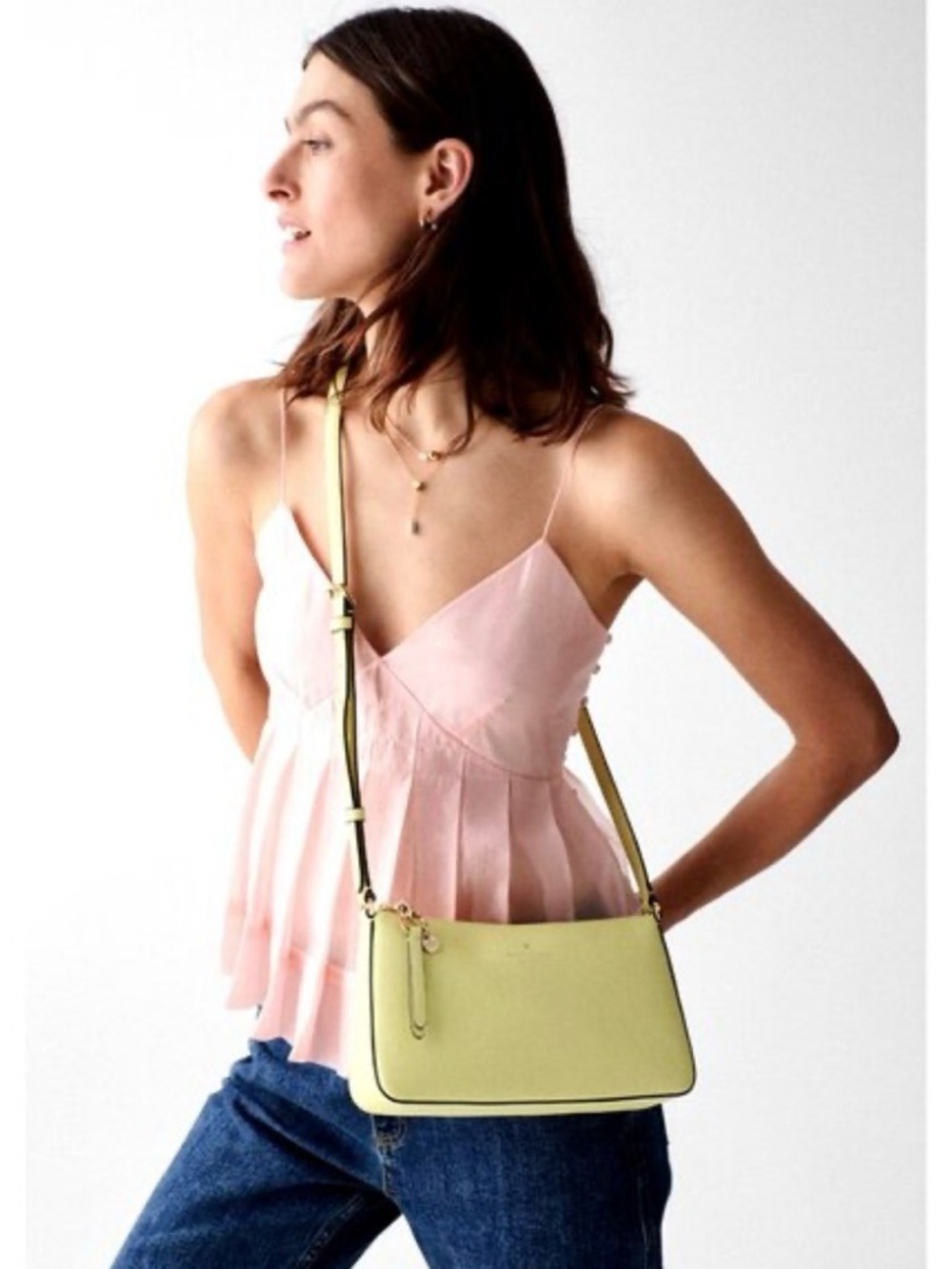 kate spade Pale Yellow Pebbled Leather Crossbody Bag - Picture 2 of 2